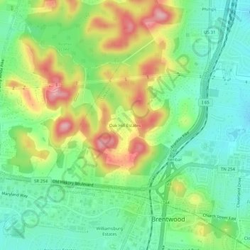 Oak Hill Estates topographic map, elevation, terrain