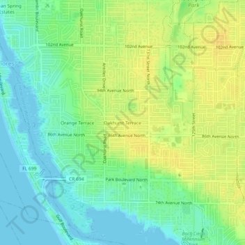 Oakhurst Terrace topographic map, elevation, terrain