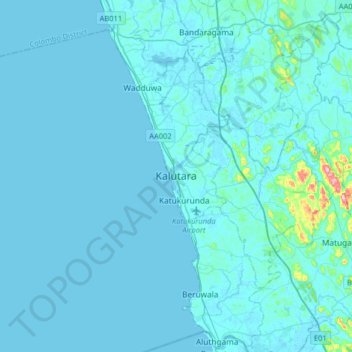 Kalutara topographic map, elevation, terrain