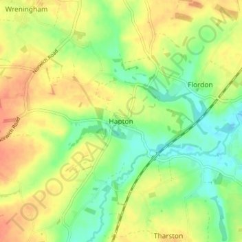 Hapton topographic map, elevation, terrain