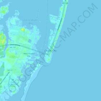 Ocean City topographic map, elevation, terrain