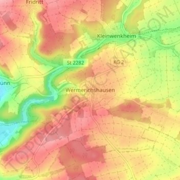 Wermerichshausen topographic map, elevation, terrain