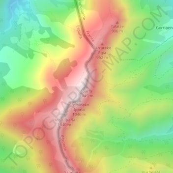 Pic d'Iparla topographic map, elevation, terrain