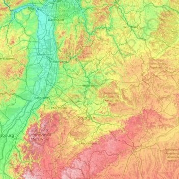 Neckarbecken topographic map, elevation, terrain