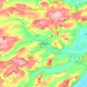 Llanfyllin topographic map, elevation, terrain