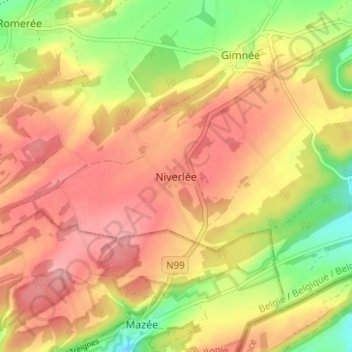 Niverlée topographic map, elevation, terrain