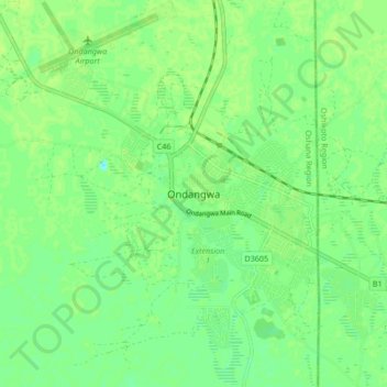 Ondangwa topographic map, elevation, terrain