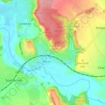 Hurcott topographic map, elevation, terrain