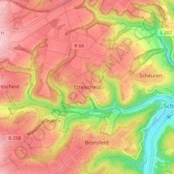 Ettelscheid topographic map, elevation, terrain