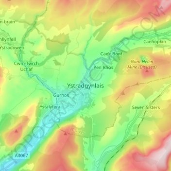 Ystradgynlais topographic map, elevation, terrain