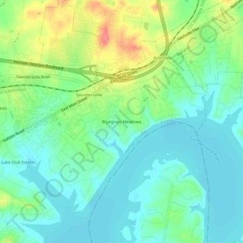 Bluegrass Meadows topographic map, elevation, terrain