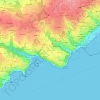 Kerverrien topographic map, elevation, terrain