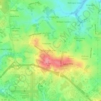 Hudson Acres topographic map, elevation, terrain