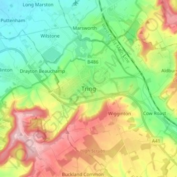 Tring topographic map, elevation, terrain