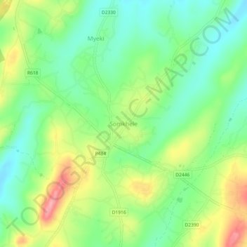 Somkhele topographic map, elevation, terrain