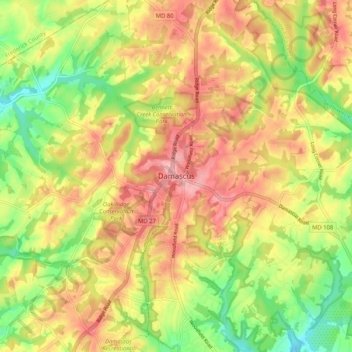 Damascus topographic map, elevation, terrain