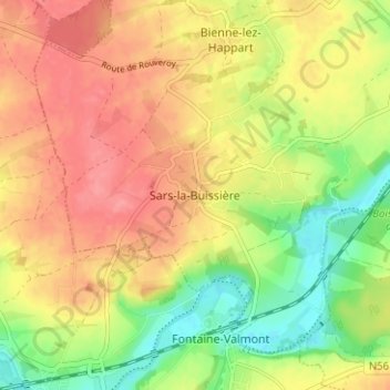 Sars-la-Buissière topographic map, elevation, terrain