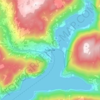 Sogndal topographic map, elevation, terrain