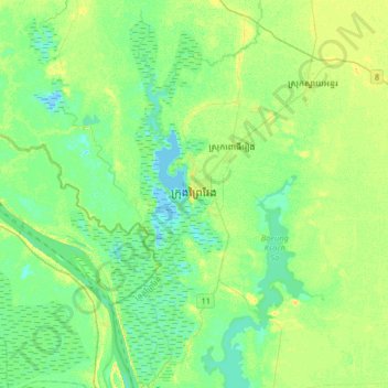 Prey Veng topographic map, elevation, terrain