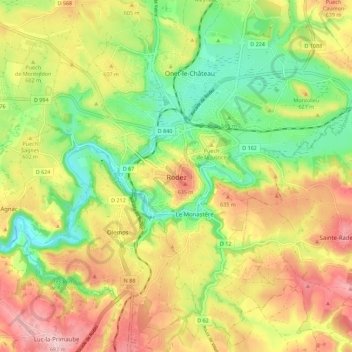 Rodez topographic map, elevation, terrain