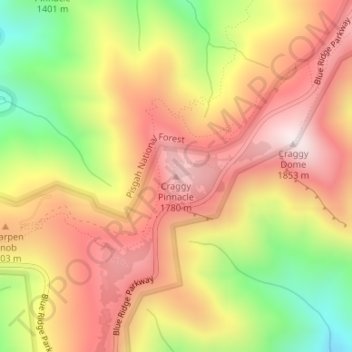 Craggy Pinnacle topographic map, elevation, terrain
