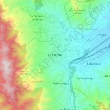 La Estrella topographic map, elevation, terrain