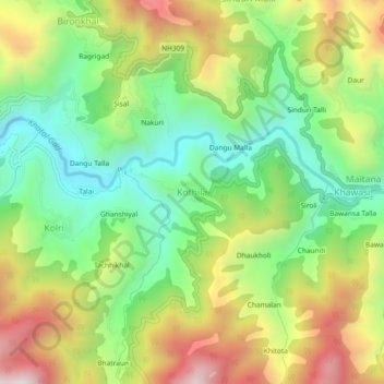 Kothila topographic map, elevation, terrain