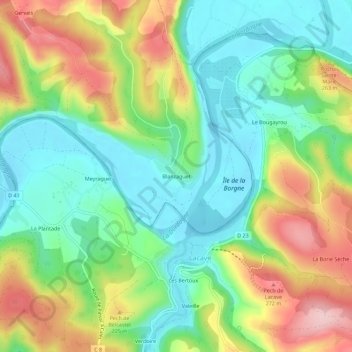 Blanzaguet topographic map, elevation, terrain