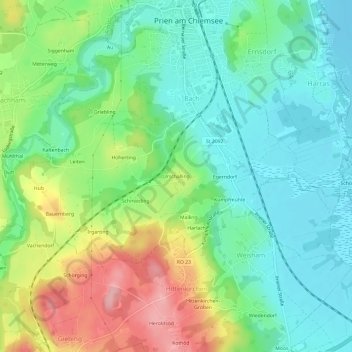 Urschalling topographic map, elevation, terrain