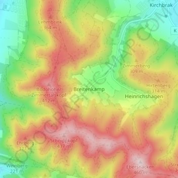 Breitenkamp topographic map, elevation, terrain