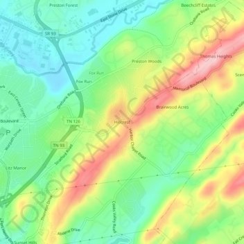 Hillcrest topographic map, elevation, terrain