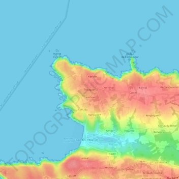Trouguer topographic map, elevation, terrain