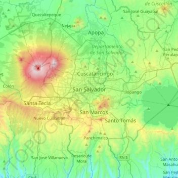 San Salvador topographic map, elevation, terrain
