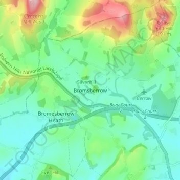 Bromsberrow topographic map, elevation, terrain