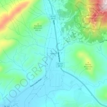Shouns topographic map, elevation, terrain
