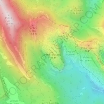 Peña Foratata topographic map, elevation, terrain