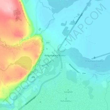 Kirkjubæjarklaustur topographic map, elevation, terrain