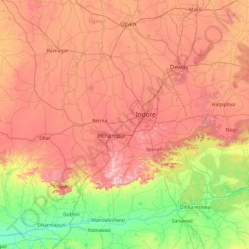 Indore topographic map, elevation, terrain
