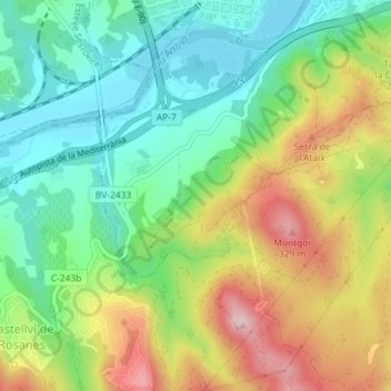 Riba Roja topographic map, elevation, terrain