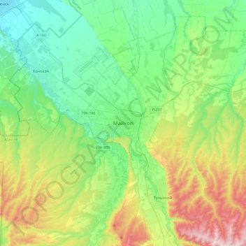 Maïkop topographic map, elevation, terrain