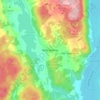 Near Sawrey topographic map, elevation, terrain