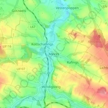 Meires topographic map, elevation, terrain