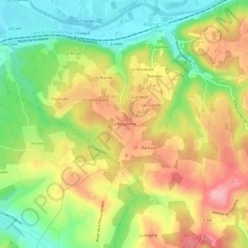 La Bouzonnie topographic map, elevation, terrain