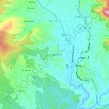 Chisapanijhora topographic map, elevation, terrain