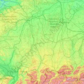 Unterallgäu topographic map, elevation, terrain