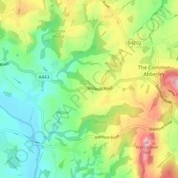 Elms Green topographic map, elevation, terrain