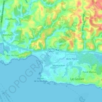 Poucet topographic map, elevation, terrain