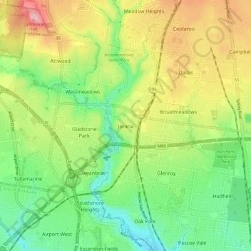 Jacana topographic map, elevation, terrain