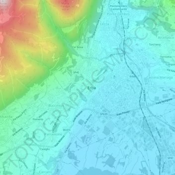 Erba Alta topographic map, elevation, terrain