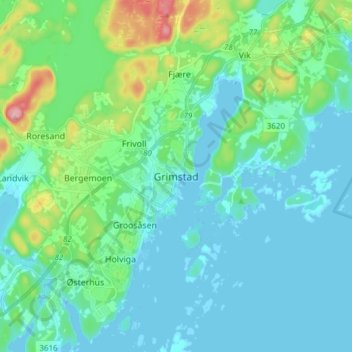 Grimstad topographic map, elevation, terrain